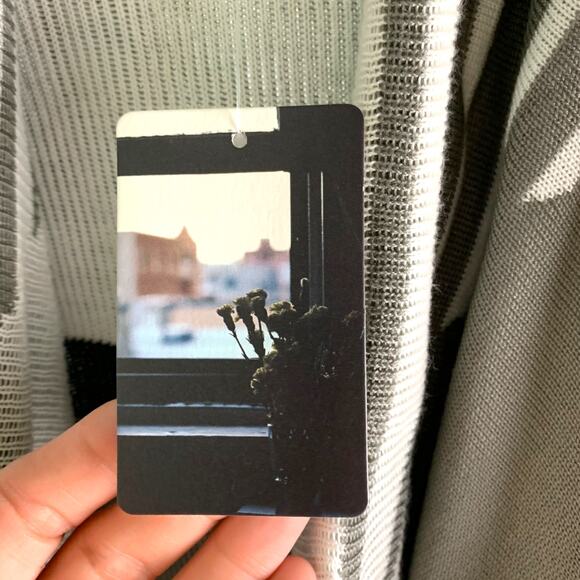 Staring At Stars Cardigan Sweater Womens XS Gray Black Striped Waterfall Front - Picture 3 of 10